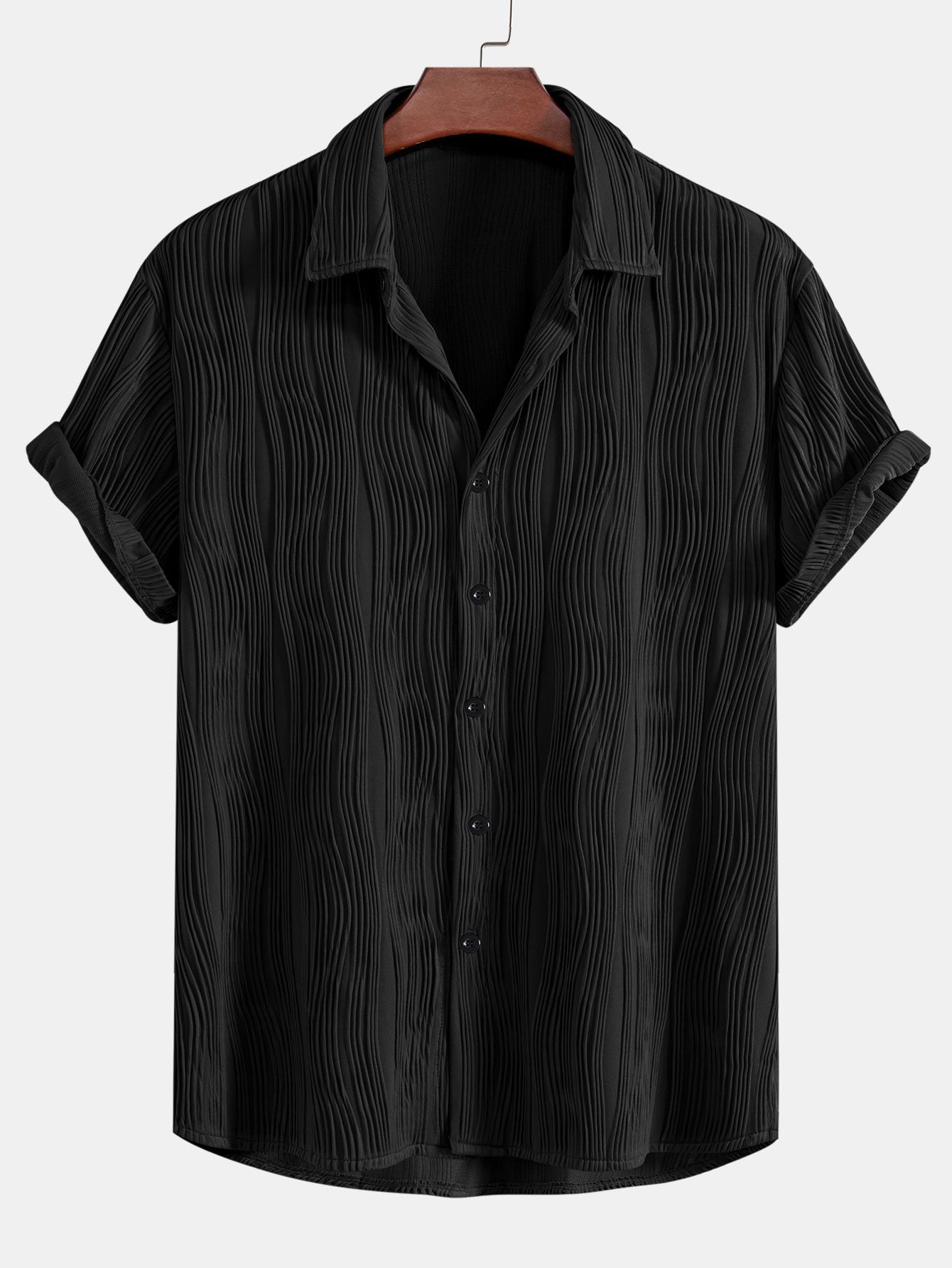 Basilio® | Wave Textured Button Up Shirt & Shorts