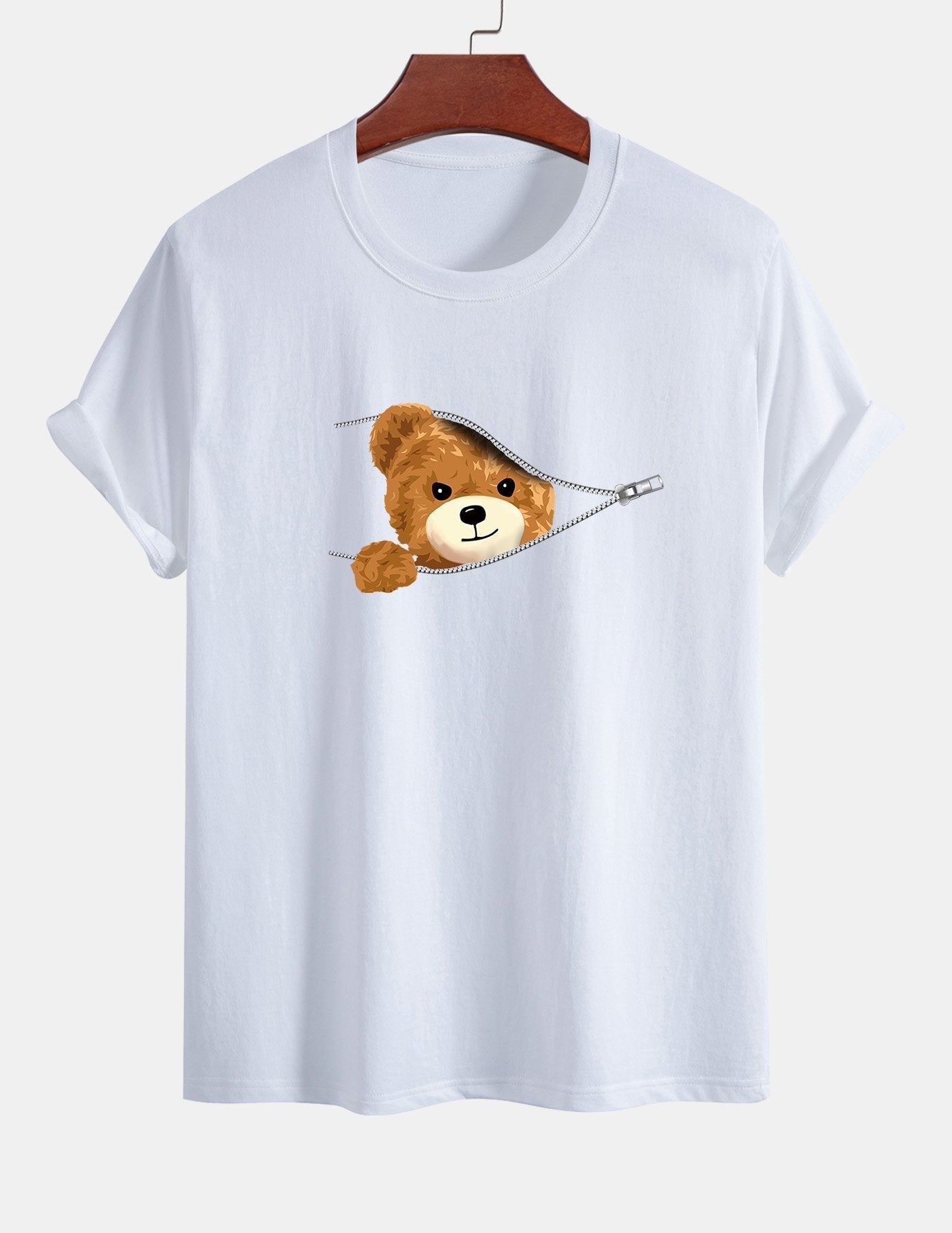 Yeray® | Zipper Bear Print Cotton T-Shirt