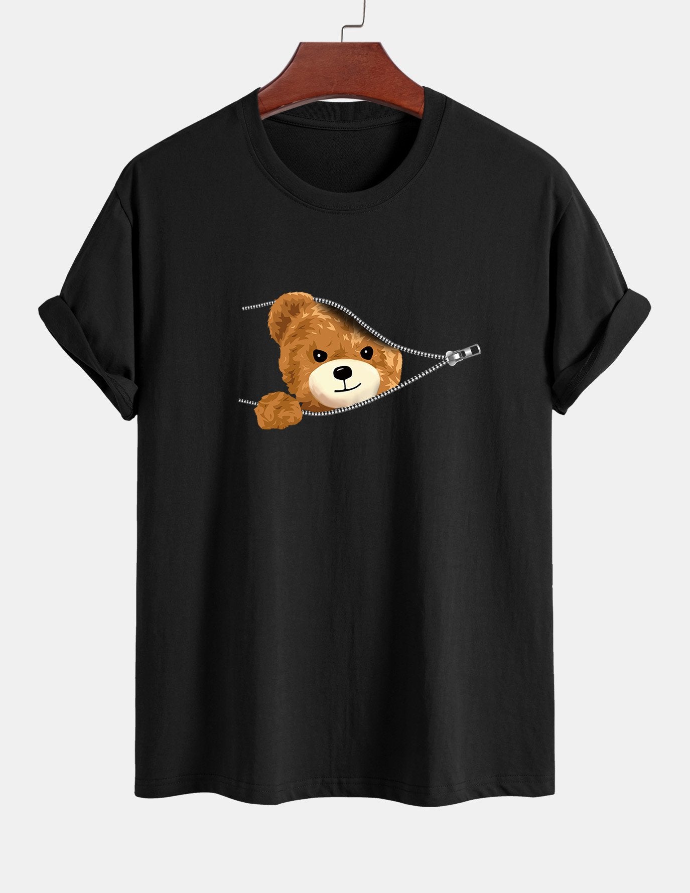 Yeray® | Zipper Bear Print Cotton T-Shirt