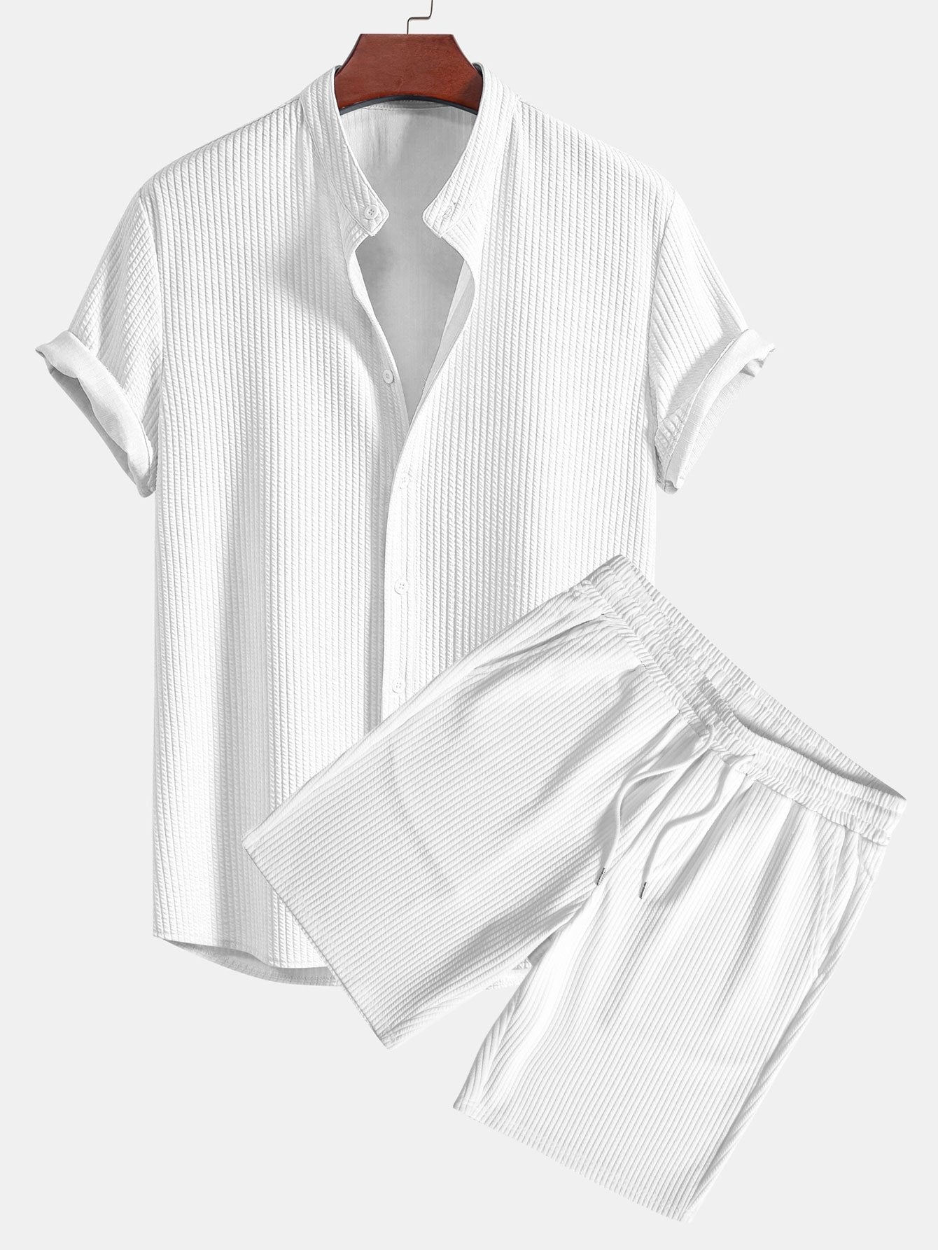 Adalgiso® | Muscle Fit Ribbed Stand Collar Shirt & Shorts