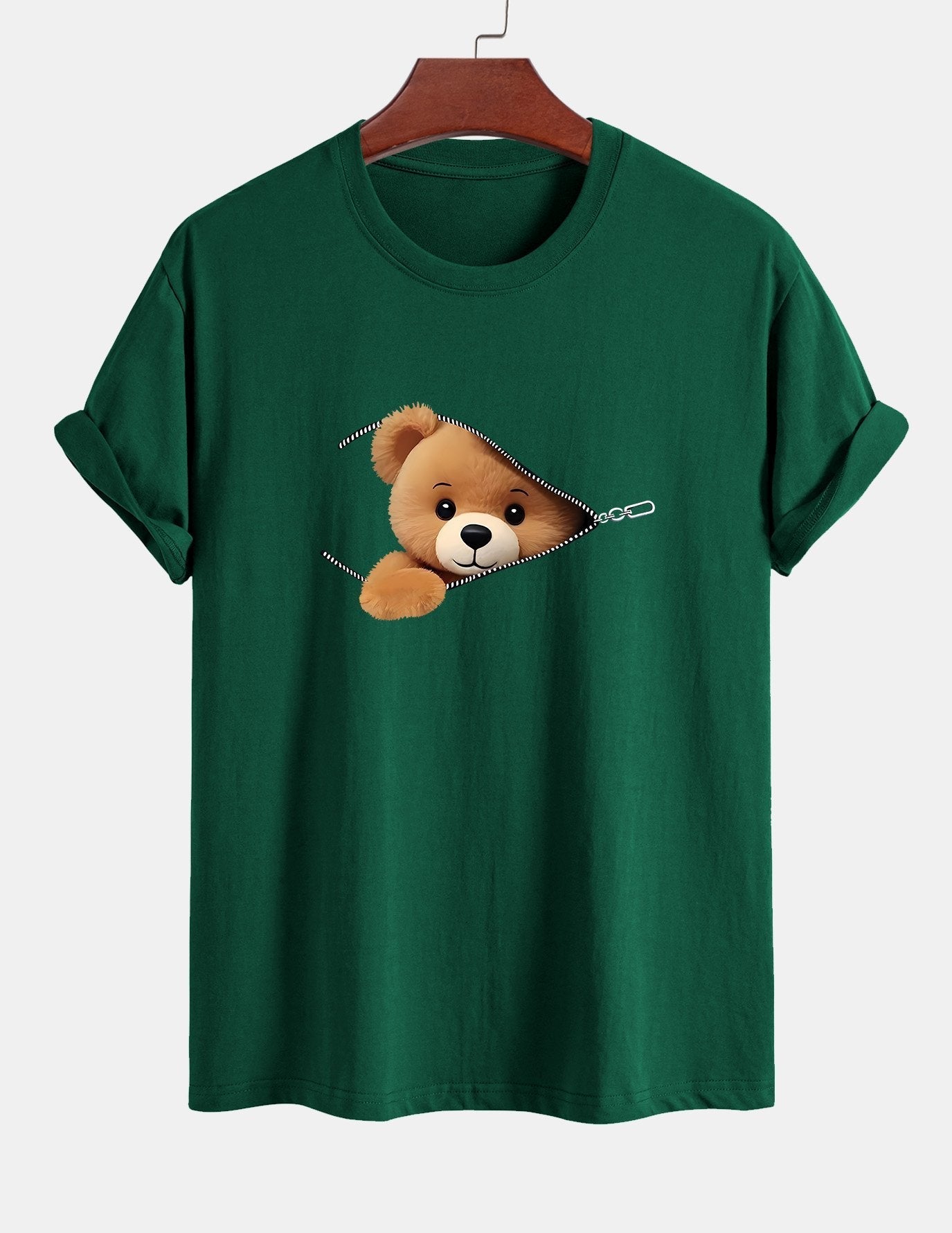 Yeshayahu® | Zipper Bear Print Cotton T-Shirt