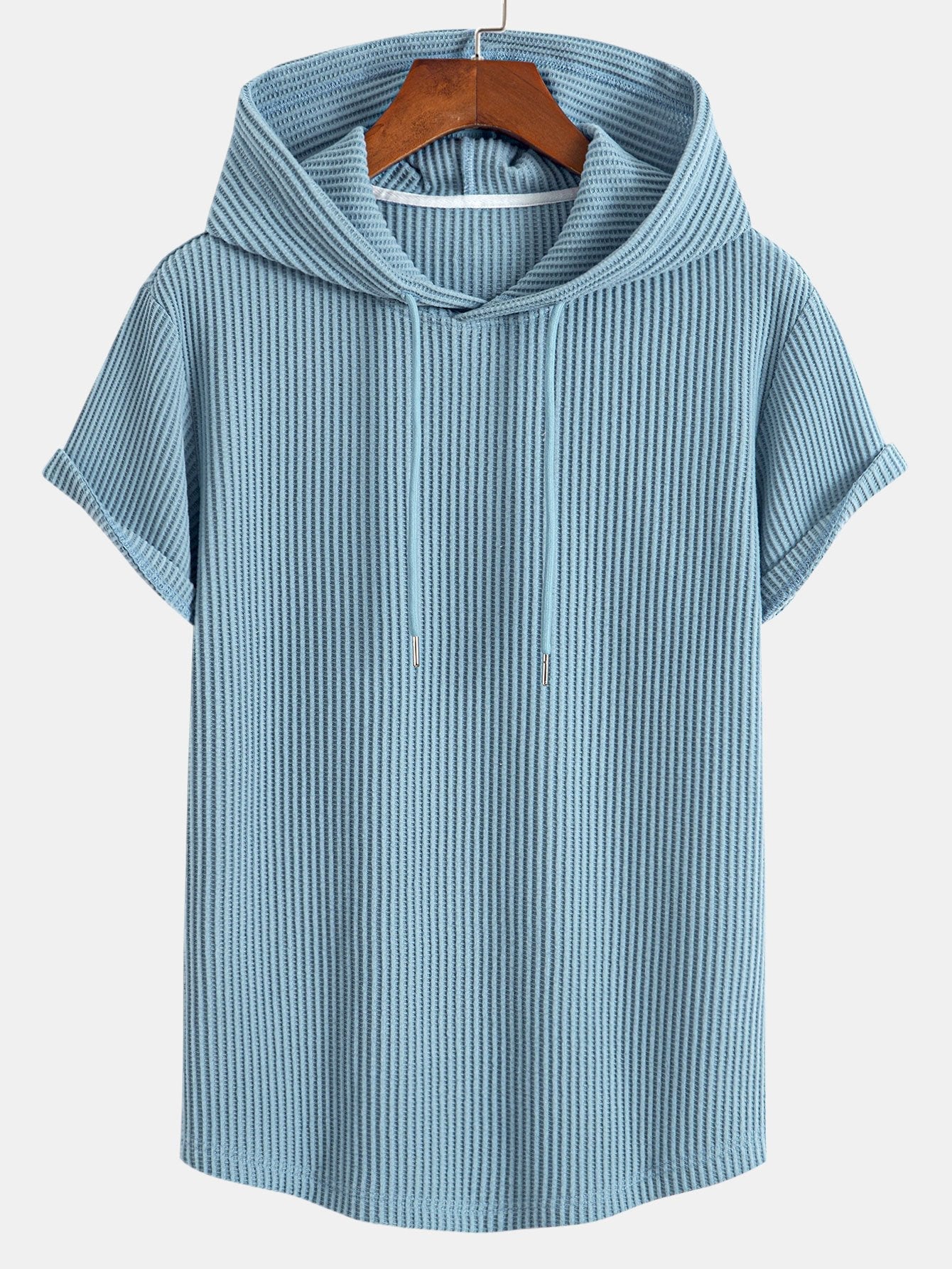 Adalton® | Knitted Waffle Arc Hem Hooded T-Shirt & Drawstring Waffle Shorts