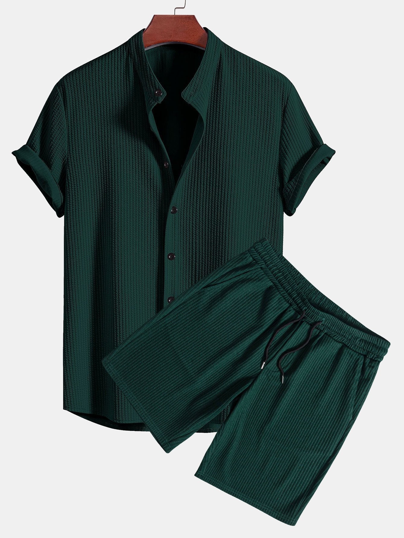 Adalgiso® | Muscle Fit Ribbed Stand Collar Shirt & Shorts