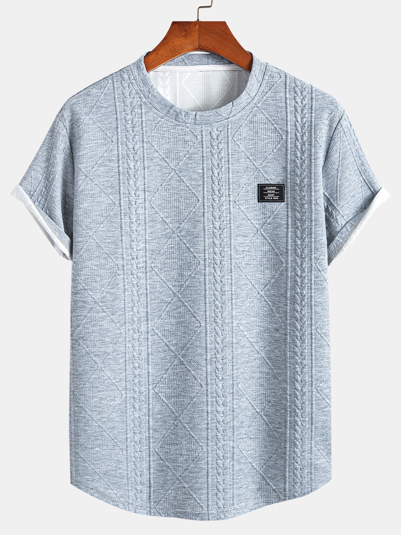 Andrés® | Short Sleeve Geometric Jacquard Arc Hem T-Shirt & Drawstring Corduroy Cargo Jogger Pants