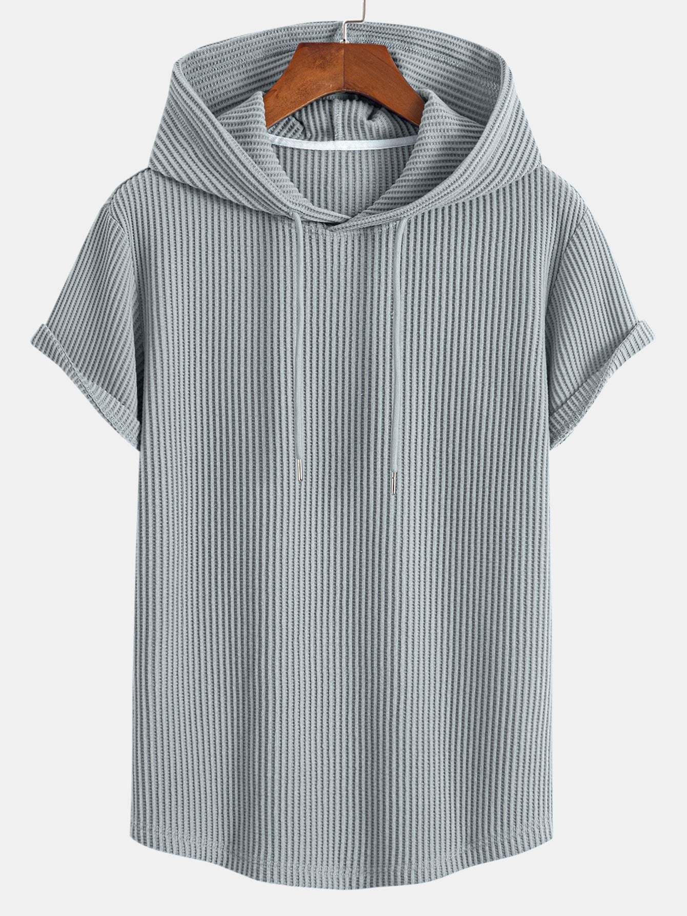 Adalton® | Knitted Waffle Arc Hem Hooded T-Shirt & Drawstring Waffle Shorts