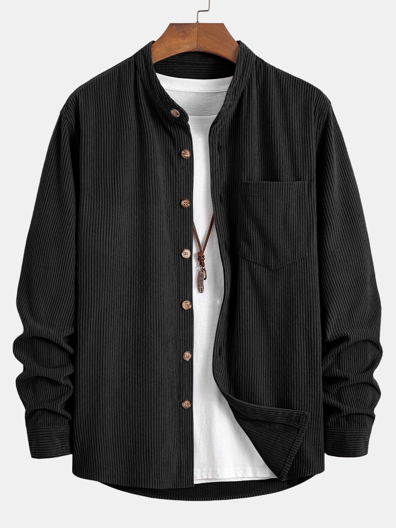 Adriano® | Corduroy Stand Collar Shirt