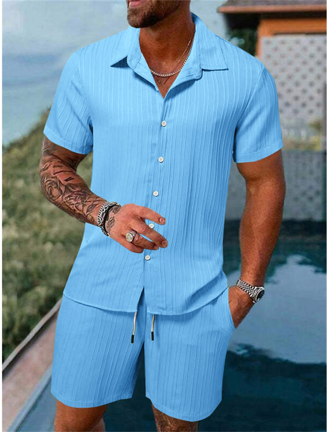 Xander® | Casual Men'S Button-Down Shirt Set For Summer And Vacation