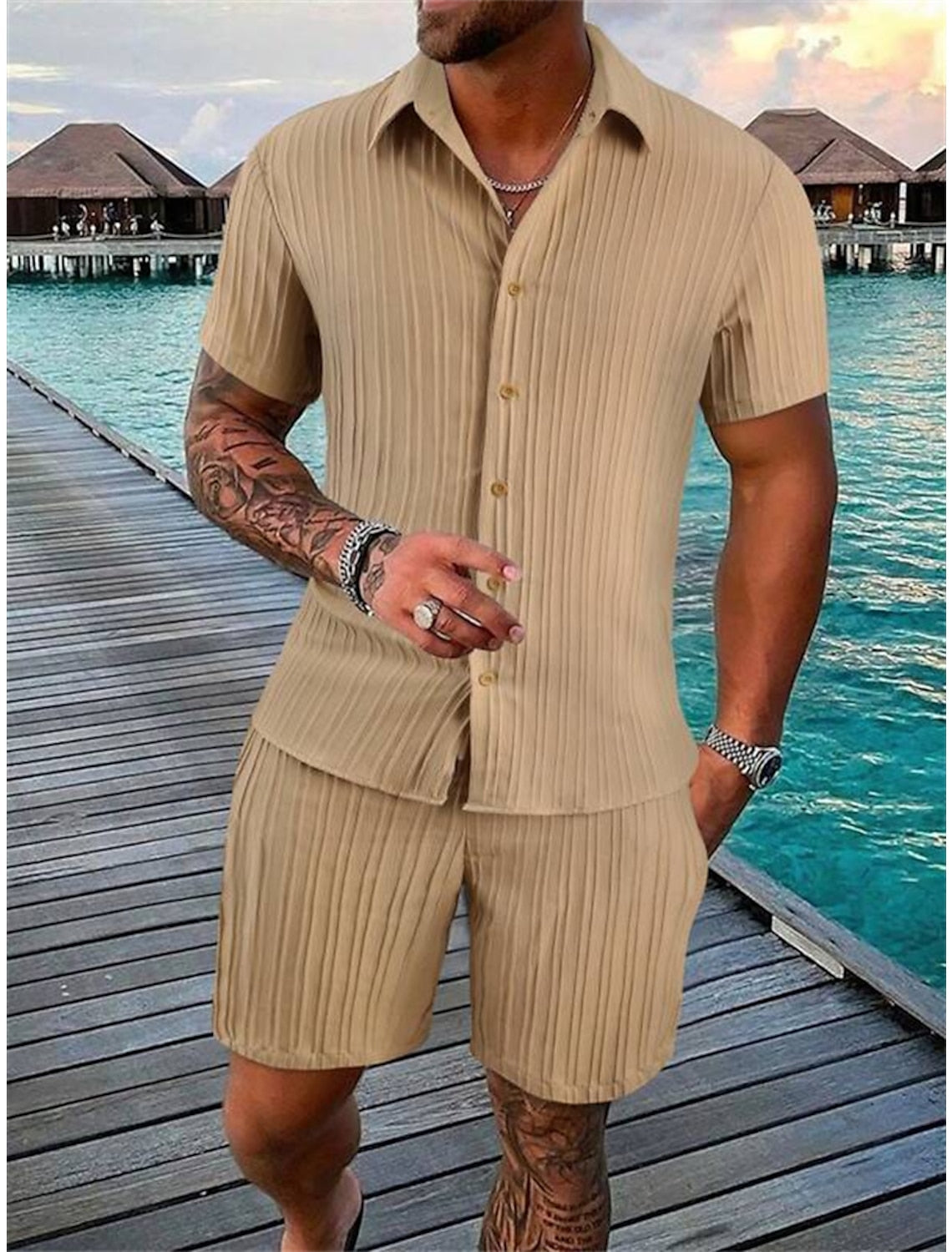 Xander® | Casual Men'S Button-Down Shirt Set For Summer And Vacation