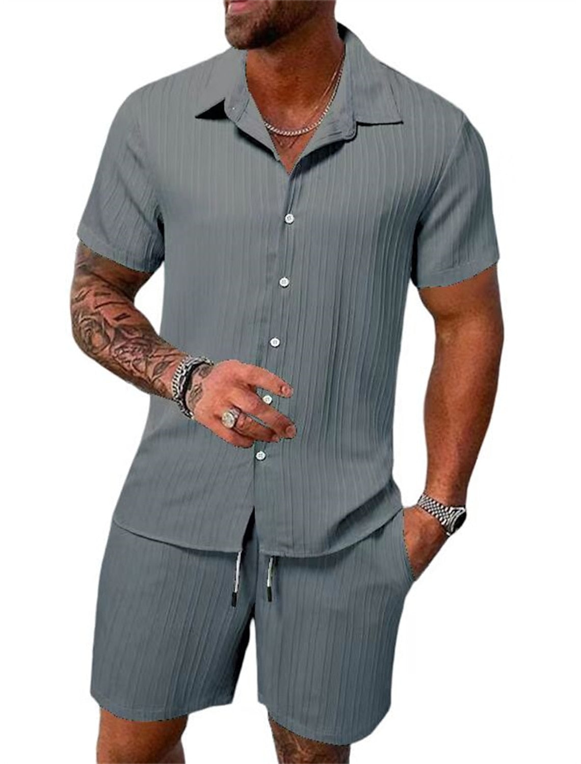 Xander® | Casual Men'S Button-Down Shirt Set For Summer And Vacation