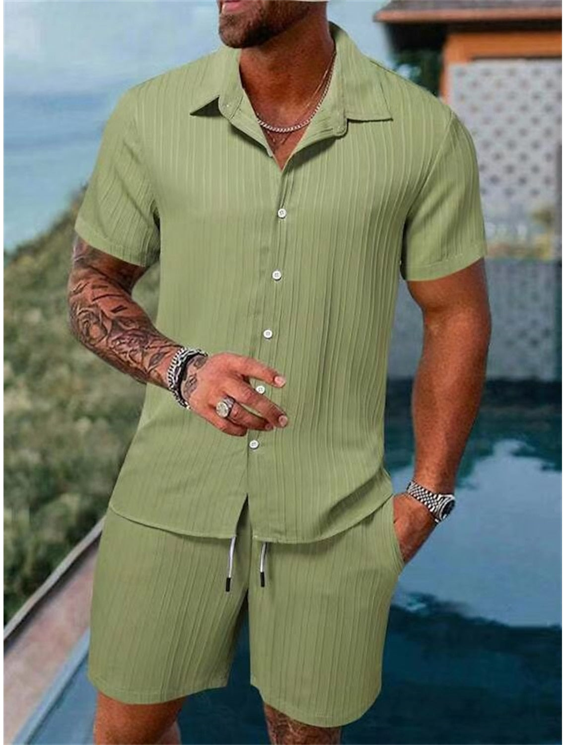 Xander® | Casual Men'S Button-Down Shirt Set For Summer And Vacation