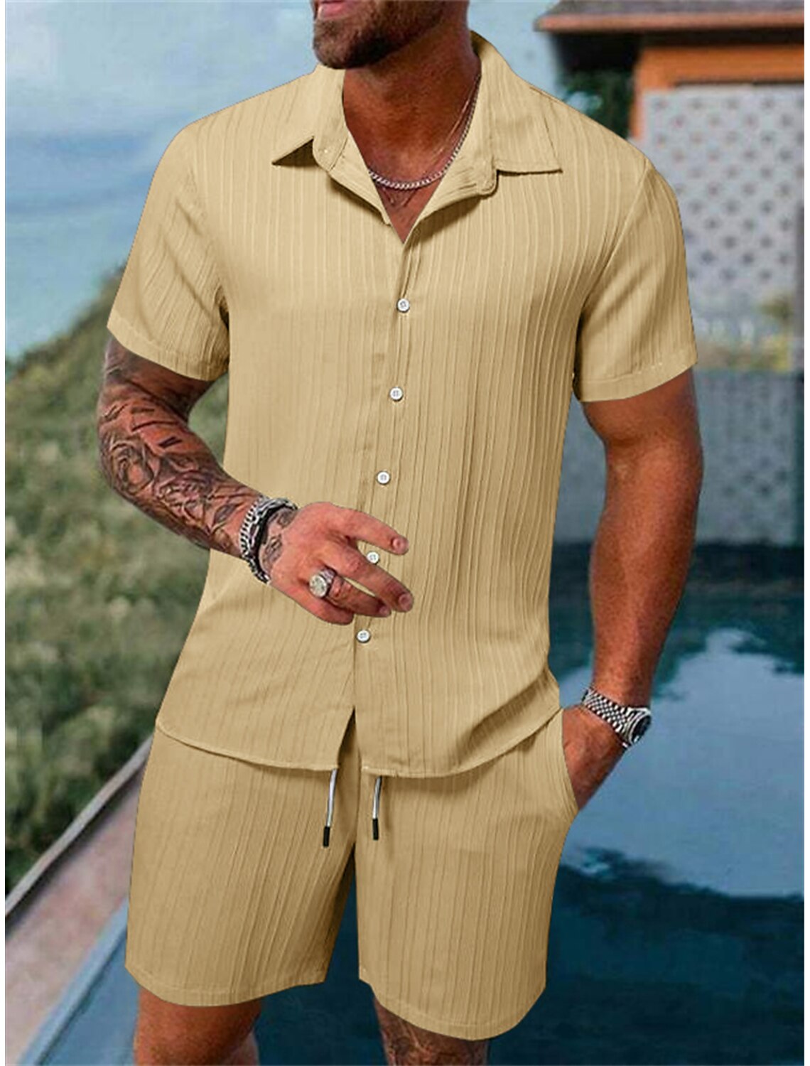 Xander® | Casual Men'S Button-Down Shirt Set For Summer And Vacation