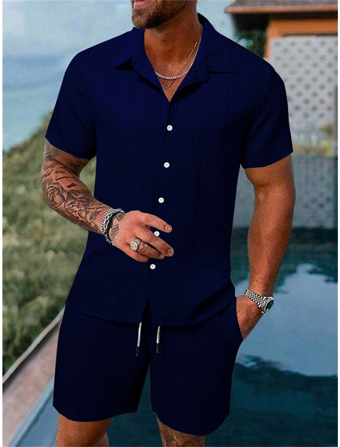 Xander® | Casual Men'S Button-Down Shirt Set For Summer And Vacation