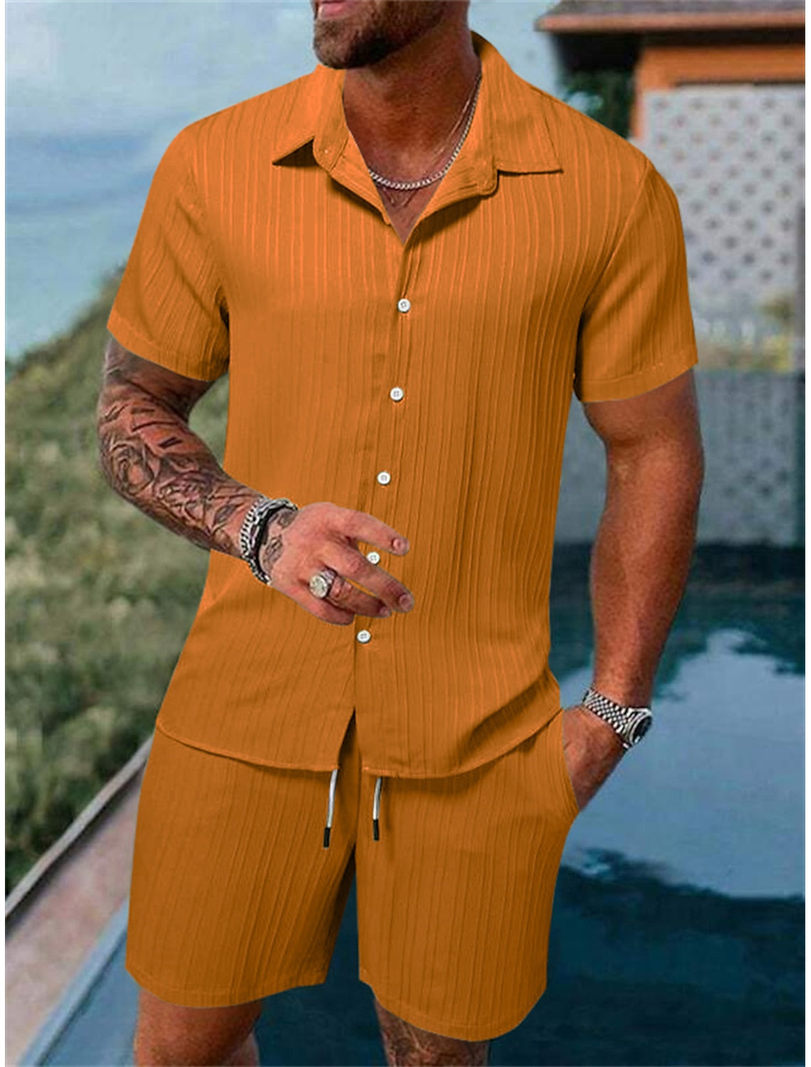 Xander® | Casual Men'S Button-Down Shirt Set For Summer And Vacation