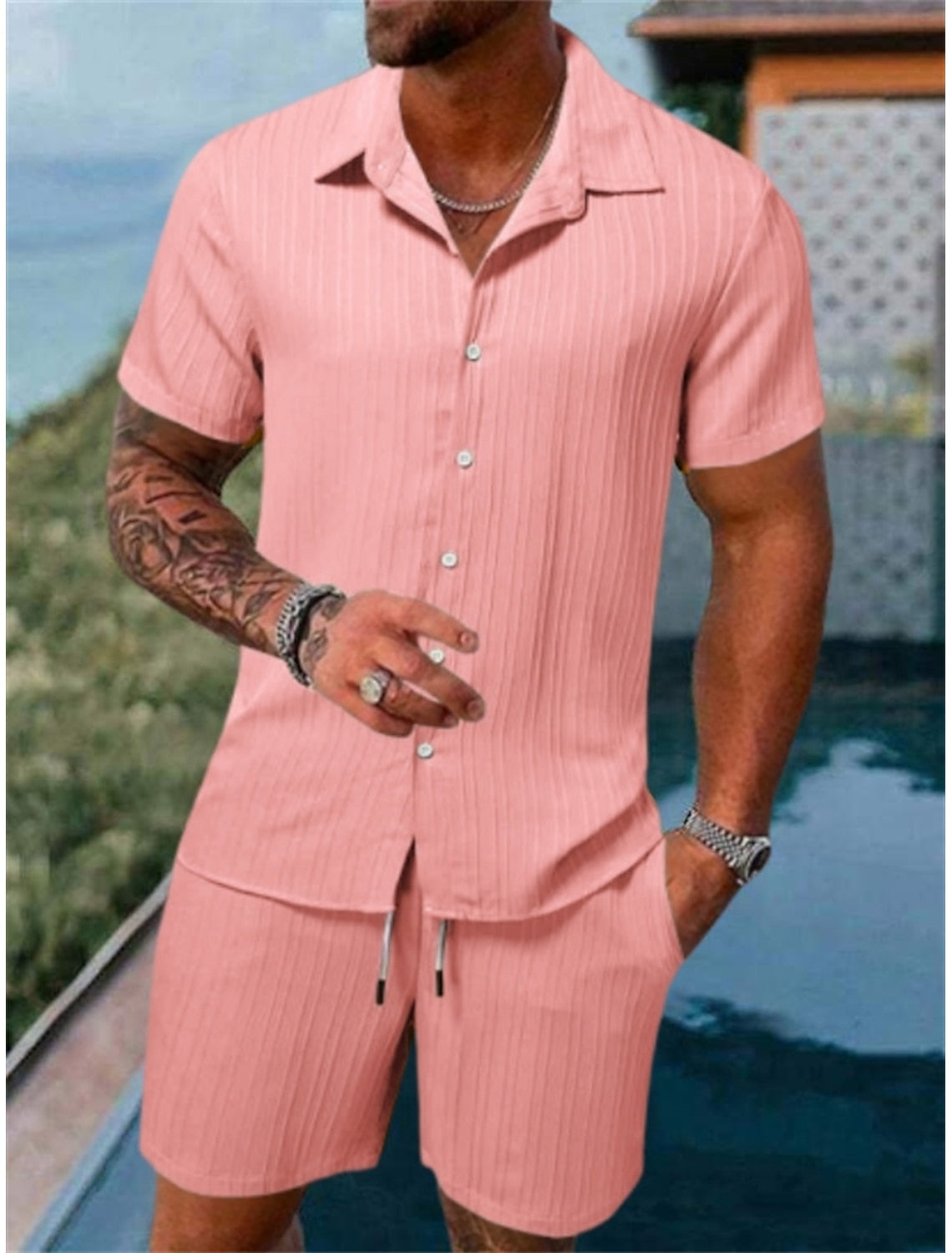 Xander® | Casual Men'S Button-Down Shirt Set For Summer And Vacation