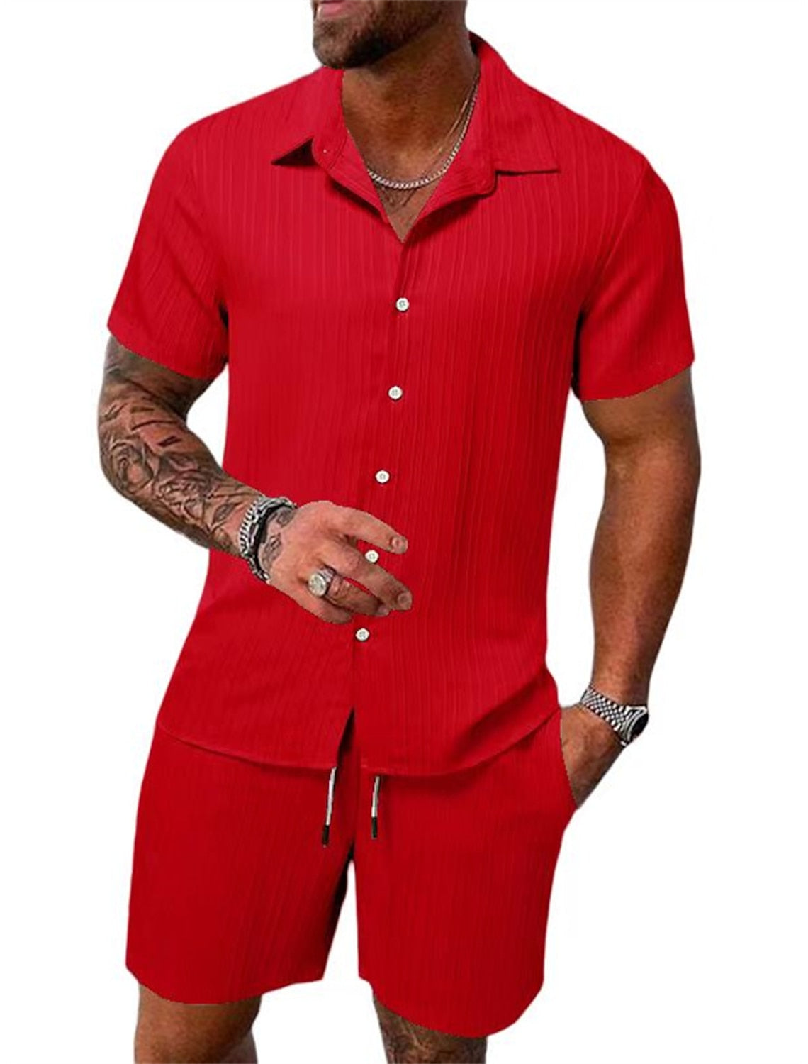 Xander® | Casual Men'S Button-Down Shirt Set For Summer And Vacation