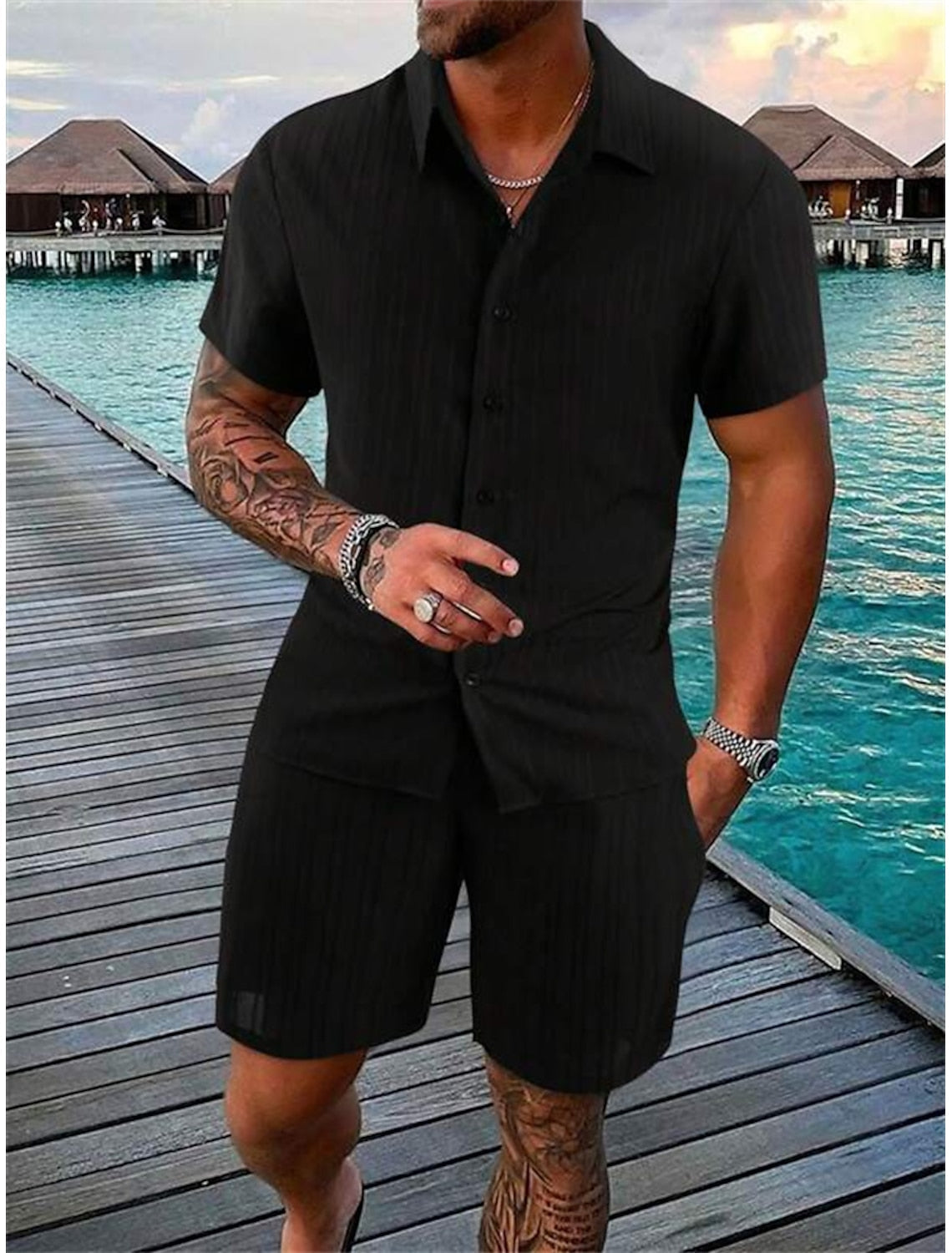 Xander® | Casual Men'S Button-Down Shirt Set For Summer And Vacation