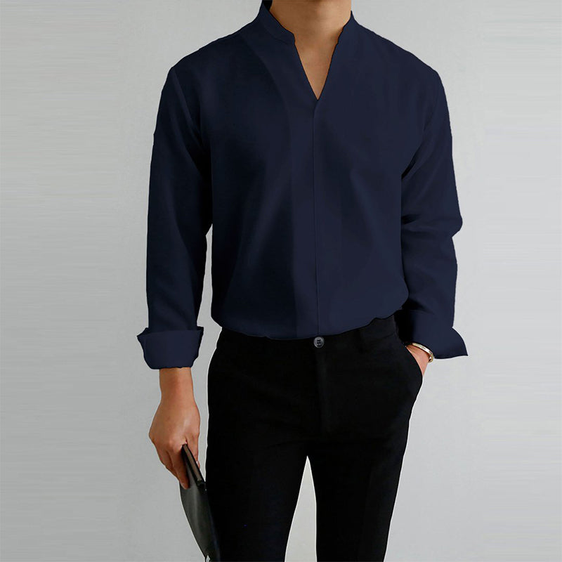 Chauncey® | Men'S Casual Solid Color Long-Sleeved V-Neck Shirt
