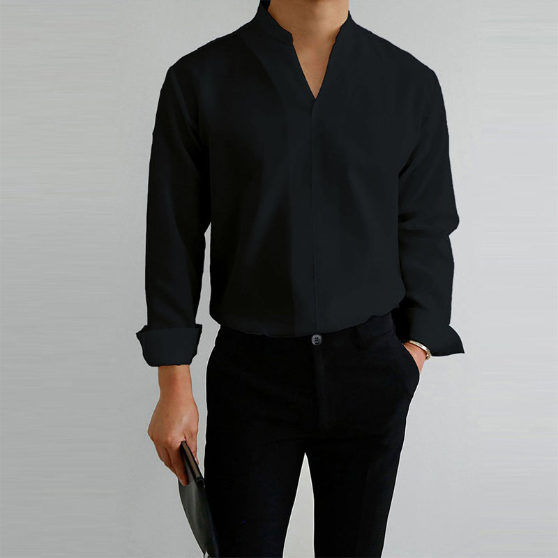 Chauncey® | Men'S Casual Solid Color Long-Sleeved V-Neck Shirt