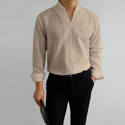 Chauncey® | Men'S Casual Solid Color Long-Sleeved V-Neck Shirt