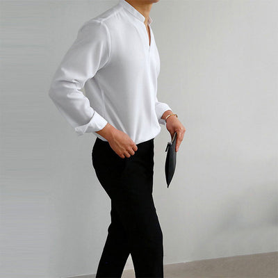 Chauncey® | Men'S Casual Solid Color Long-Sleeved V-Neck Shirt