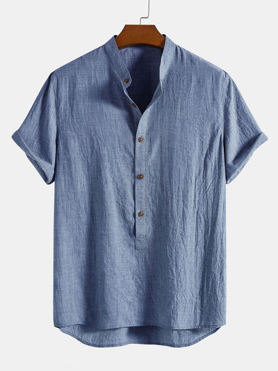 Alem® | Short Sleeve Half Button Fly Henley Collar Shirt