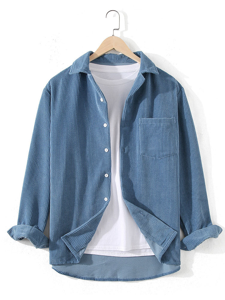 Amethist® | Long Sleeved Corduroy Revere Collar Shirt