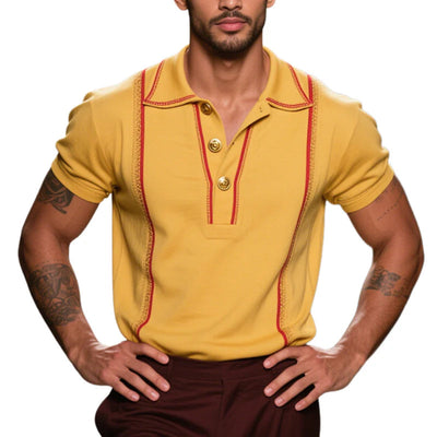 Men's Vine Casal Striped Embroidered Cotn Short Sleeve Polo Shirt