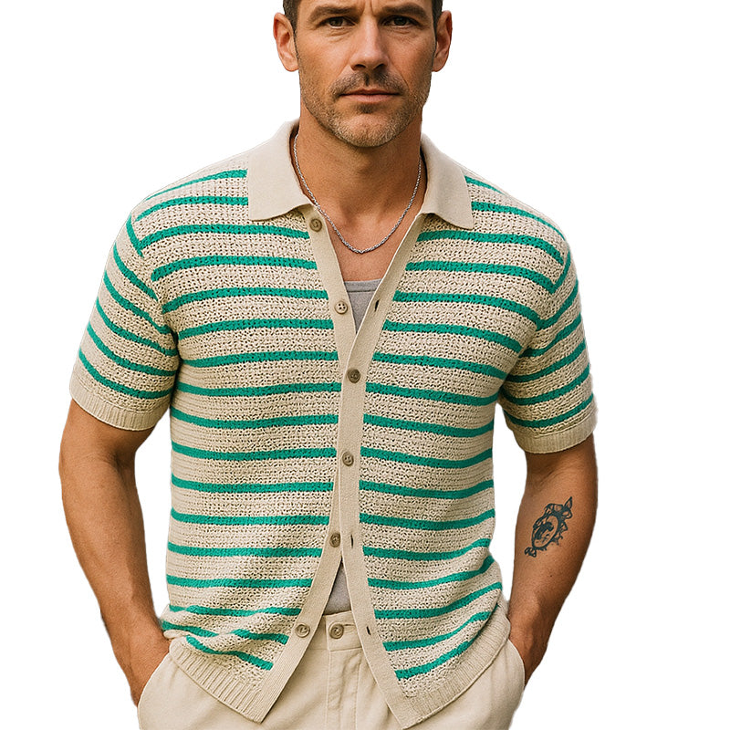 Scott | Men'S Summer Fashion Cool Silk Knitted Hollow Short Sleeve Shirt