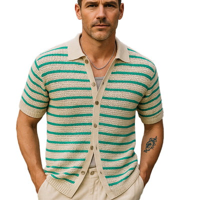 Scott | Men'S Summer Fashion Cool Silk Knitted Hollow Short Sleeve Shirt