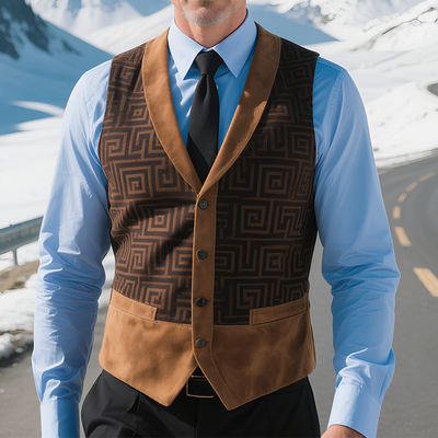 Brian | Men'S Retro Casual Herringbone Printed Suede Geometric Colorblock Vest