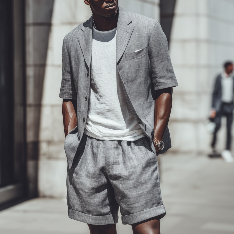 Vern | Men'S Casual Breathable Cotton Linen Notch Lapel Short-Sleeved Blazer Suit Shorts Set (T-Shirt Excluded)