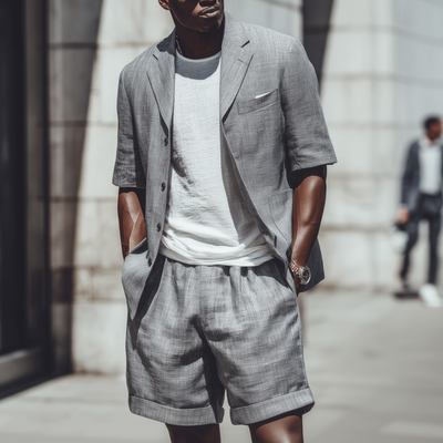 Vern | Men'S Casual Breathable Cotton Linen Notch Lapel Short-Sleeved Blazer Suit Shorts Set (T-Shirt Excluded)