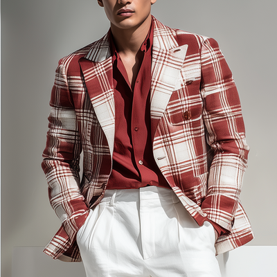 Wesley | Men'S Vintage Check Linen Blend Long Sleeve Blazer
