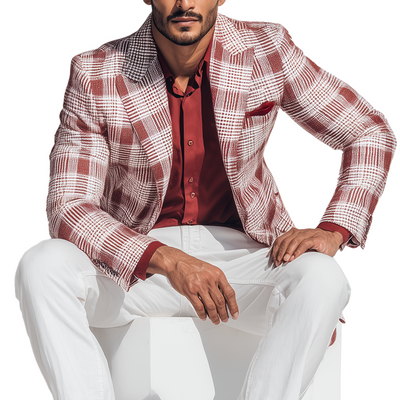 Wayne | Men'S Vintage Check Linen Blend Long Sleeve Blazer