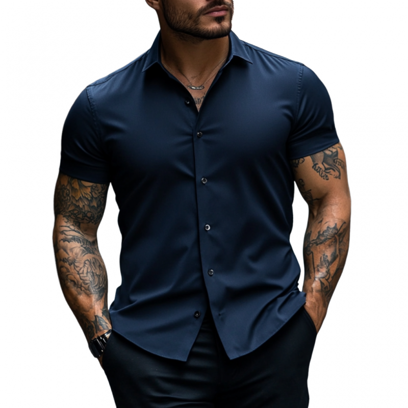 Graham | Men'S Casual Soft Breathable Cotton Lapel Slim Fit Short Sleeve Shirt