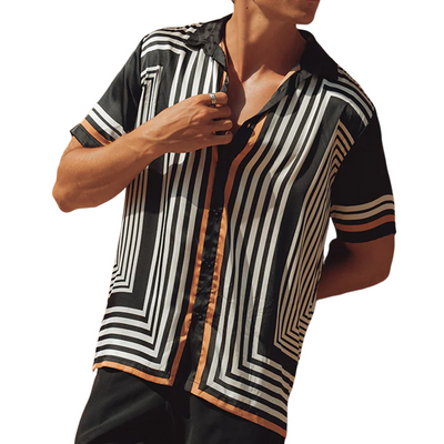 Christian | Men'S Retro Casual Contrast Stripe Printed Satin Short Sleeve Shirt