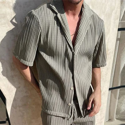 Owen | Men'S Summer Fashion Casual Textured Fabric Short Sleeve Shirt Shorts Set