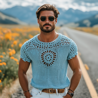 Louis | Men'S Summer Fashion Casual Hollow Crochet Round Neck Knitted Short Sleeve T-Shirt