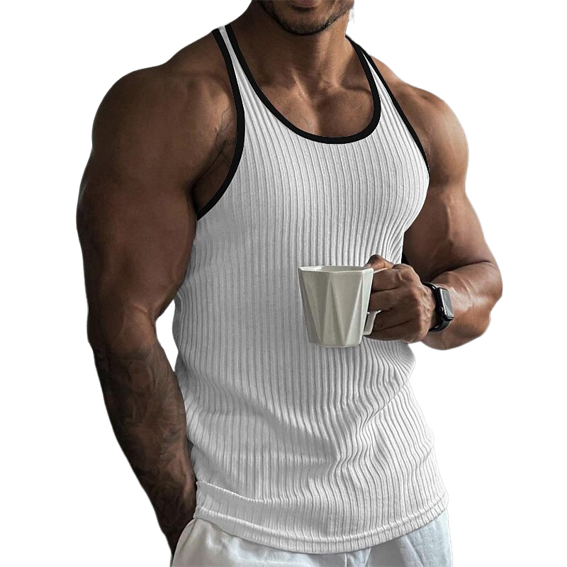 Barry | Men'S Striped Contrast Knit Crew Neck Tank Top