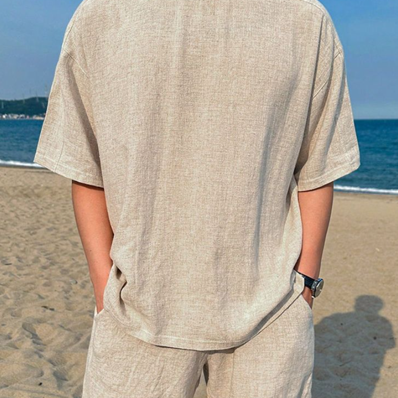 Cristian | Men'S Casual Breathable Linen Round Neck Oversize Short-Sleeved T-Shirt Elastic Waist Shorts Holiday Set
