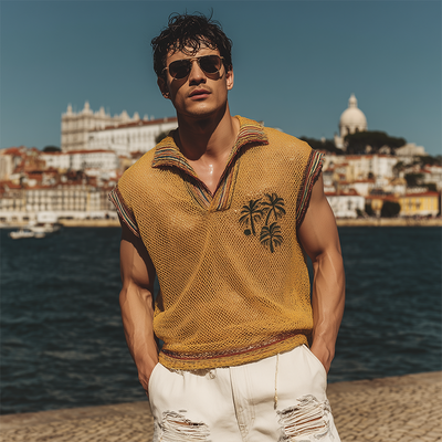 Nathaniel | Men'S Summer Fashion Casual Mesh V-Neck Embroidered Sleeveless T-Shirt