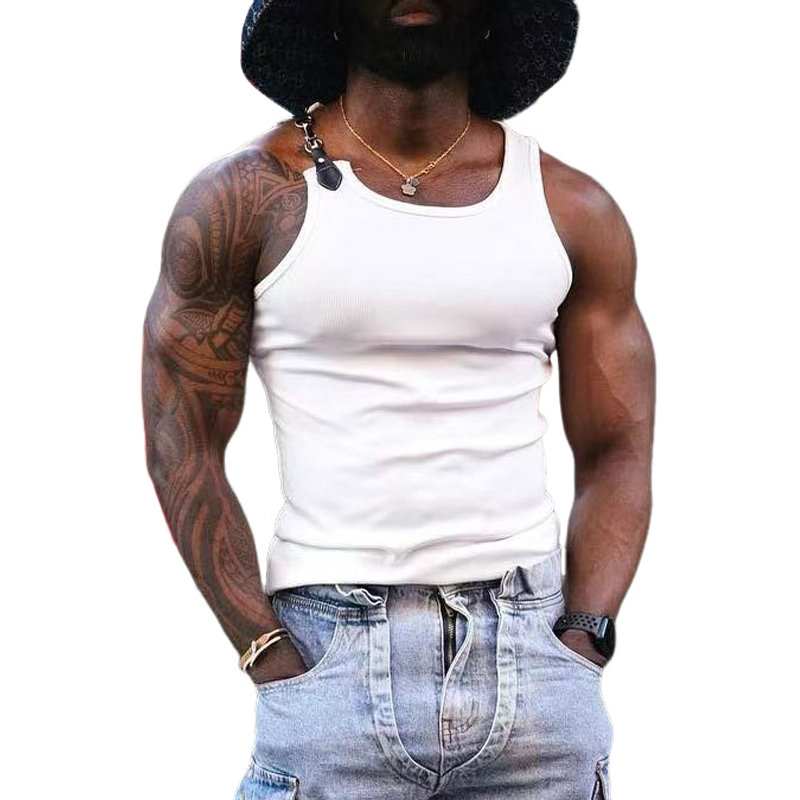 Guy | Men'S Slim Fit Round Neck Leather Button Tank Tops