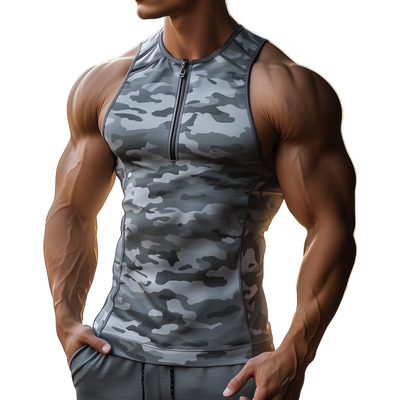 Edwin | Men'S Casual Quick-Drying Camouflage Patchwork Zipper Collar Slim Sports Tank Top
