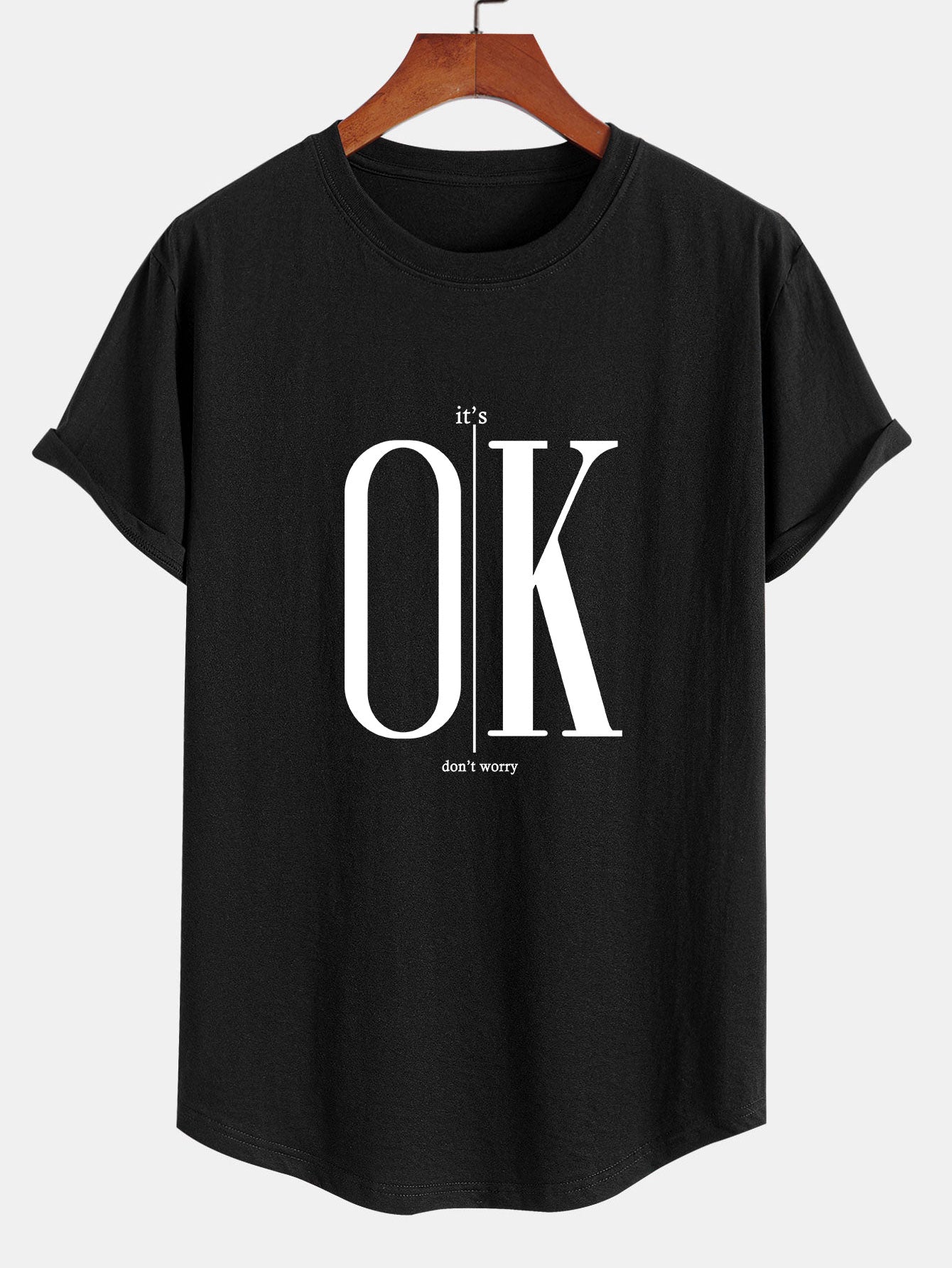 Beau® | Ok Slogan Print Cotton Arc Hem T-Shirt