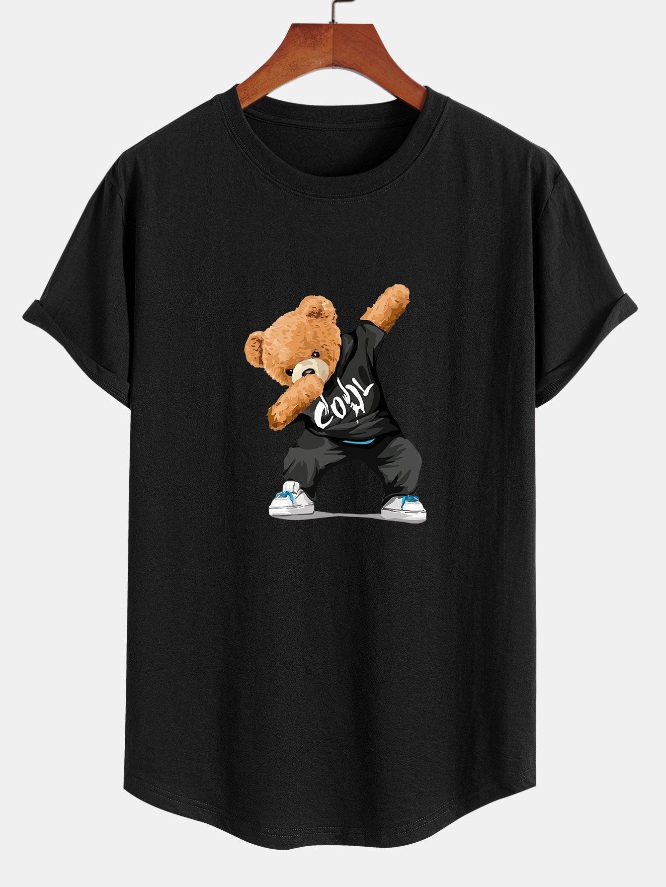 Guillermo® | Cool Bear Print Cotton Arc Hem T-Shirt