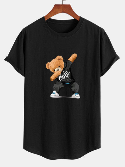 Guillermo® | Cool Bear Print Cotton Arc Hem T-Shirt
