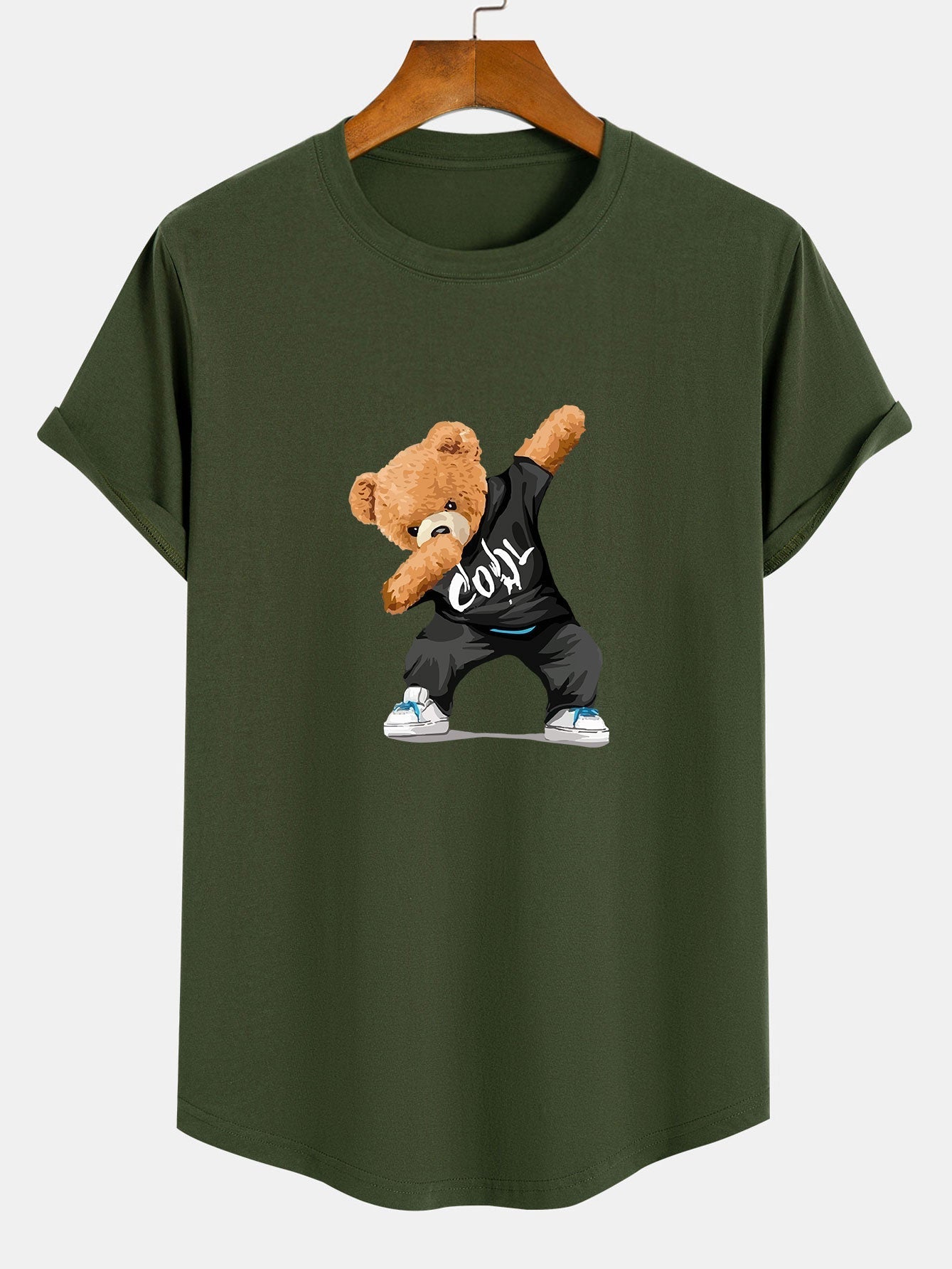 Guillermo® | Cool Bear Print Cotton Arc Hem T-Shirt