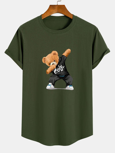 Guillermo® | Cool Bear Print Cotton Arc Hem T-Shirt