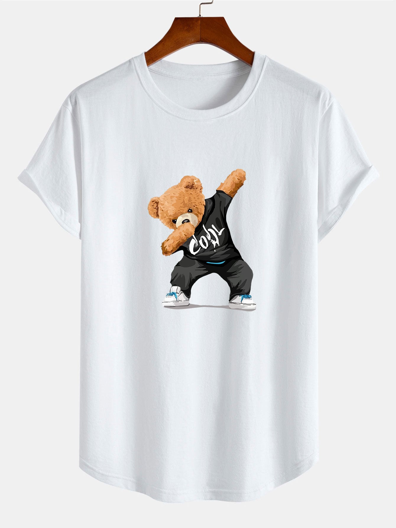Guillermo® | Cool Bear Print Cotton Arc Hem T-Shirt