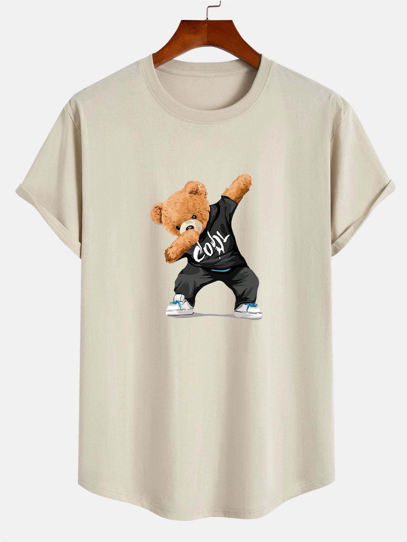 Guillermo® | Cool Bear Print Cotton Arc Hem T-Shirt